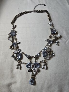 Statement Blue Crystal Bib Necklace - Unbranded